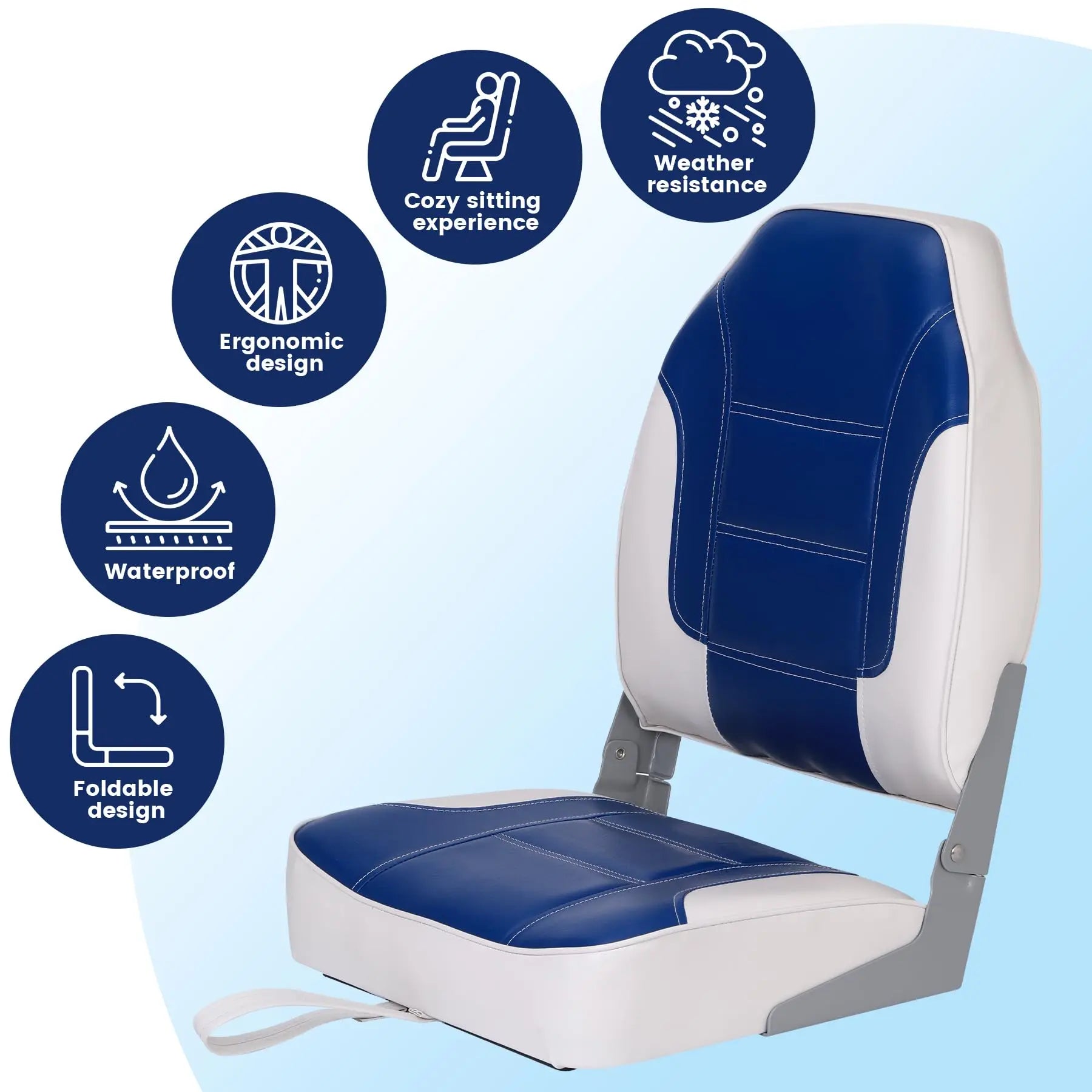 2 Pack Boat Seats, High Back Folding Boat Seats - Fishing Boat Chairs With Thick Sponge Padding, Stainless Steel Screws & Fold