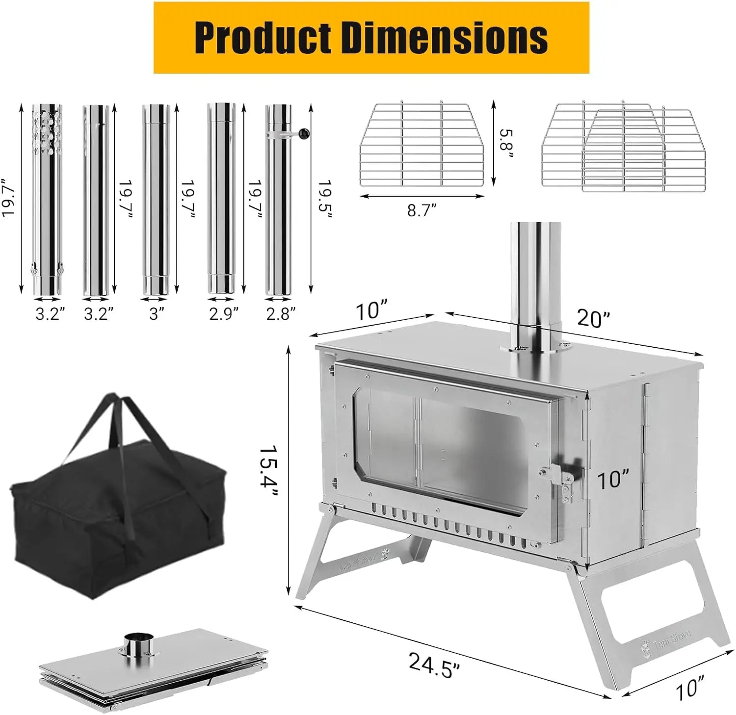 Hot Tent Stove, Wood Burning Portable Stainless