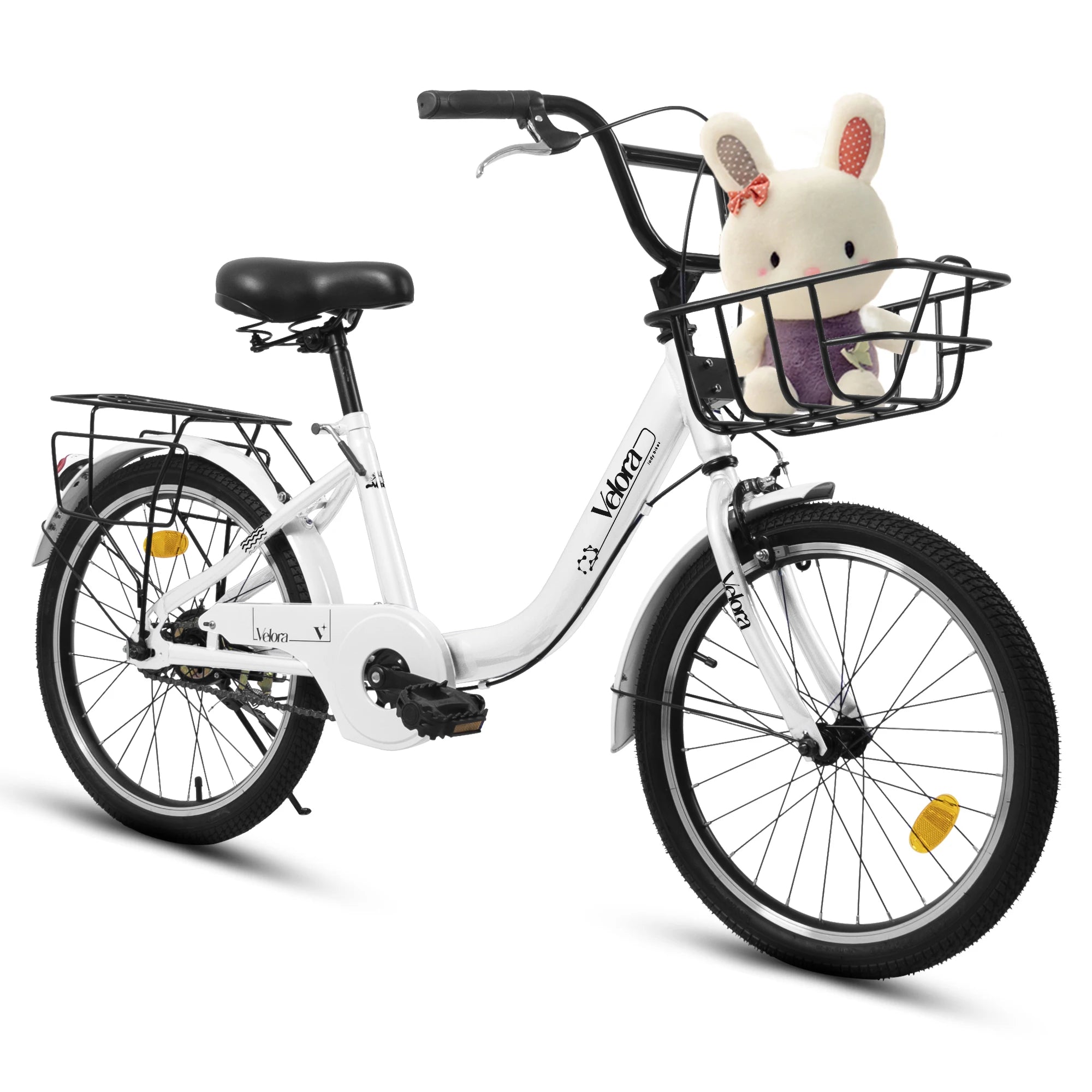 20 Inch Kids Bike for Boys Girls, 1 Speed Kids Bicycle with Basket, Rear Seat, Chain Guard, Coaster Brake, V-Brake, Steel Frame