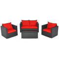 4pc Cushioned Rattan Patio Furniture Set Sofa Loveseat Chair Coffee Table Tempered Glass Top Garden Pool Balcony, Customized