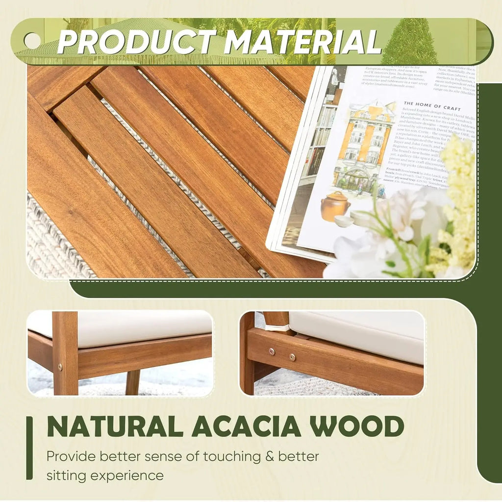 Patio Furniture 4 Piece Outdoor Acacia Wood Patio Conversation Sofa Set with Table & Cushions Porch Furniture for, Customized