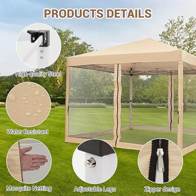 Easy Pop-Up Outdoor Screen Tent with Netting Side Walls