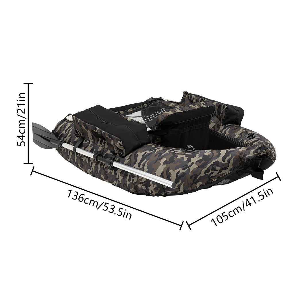 Inflatable Fishing Boat,136*105cm Fishing Boat,Portable Outdoor Fishing Boat with 90-180° Backrest & Hand Air Pump,286.6LBS Load