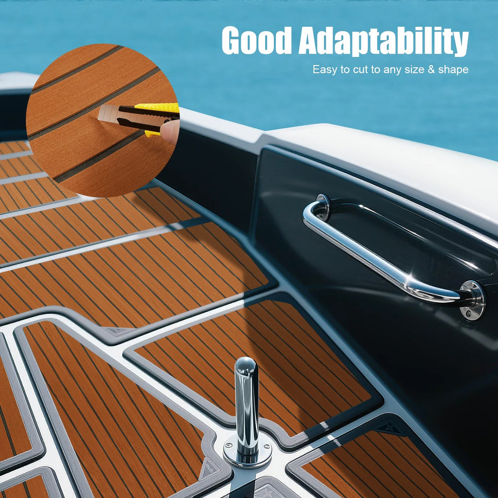 48x16.8‘’ EVA Foam Teak Floor Mat 6mm Thick Anti-Slip Self-Adhesive Pad Cuttable Waterproof Marine Carpet for Boat Deck RV Yacht