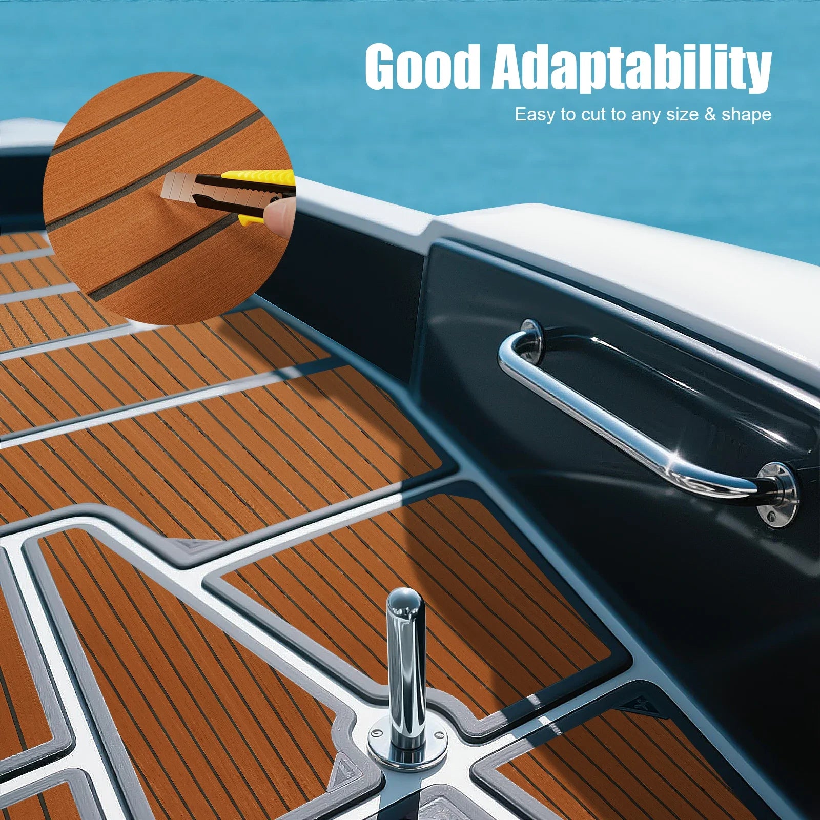 48x16.8‘’ EVA Foam Teak Floor Mat 6mm Thick Anti-Slip Self-Adhesive Pad Cuttable Waterproof Marine Carpet for Boat Deck RV Yacht