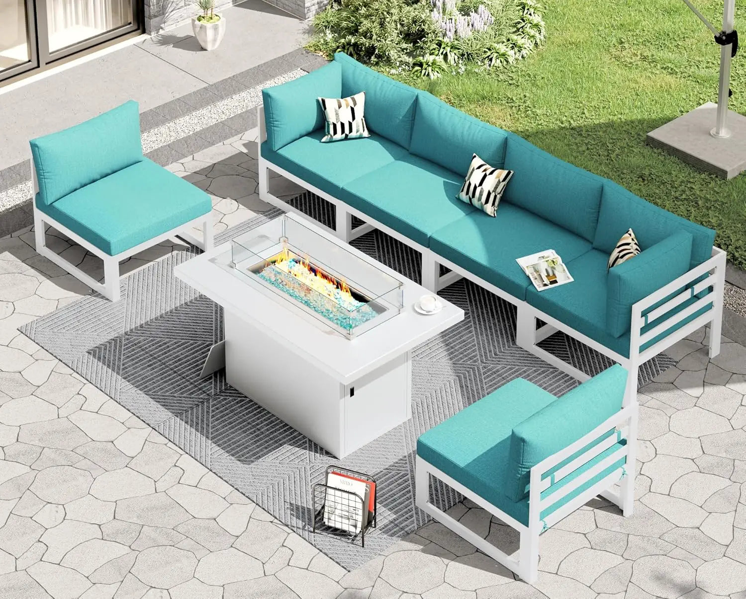 6 Person Large  Outdoor Patio Furniture Set With Fireplace