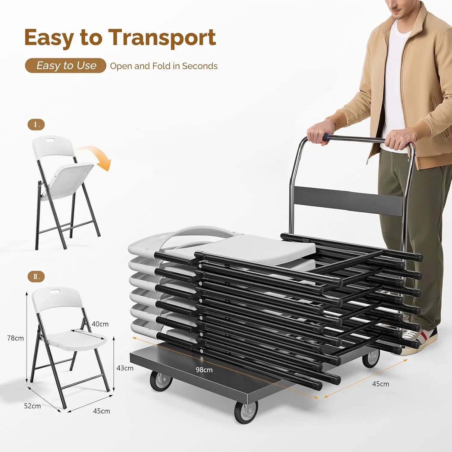 10-Pack White Plastic Folding Chairs, Portable Seat with Sturdy Steel Frame for Indoor & Outdoor Use, Perfect for, Customized