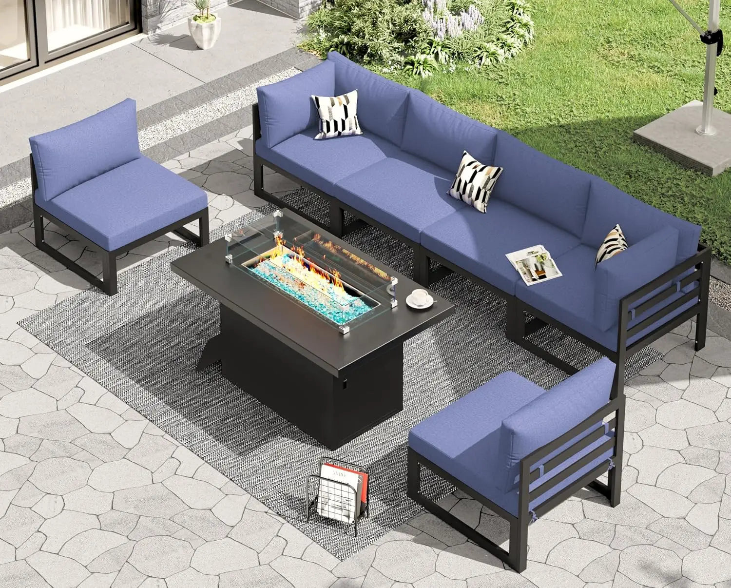 6 Person Large  Outdoor Patio Furniture Set With Fireplace