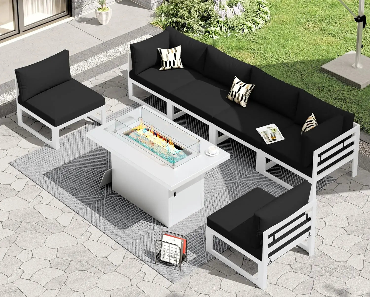 6 Person Large  Outdoor Patio Furniture Set With Fireplace