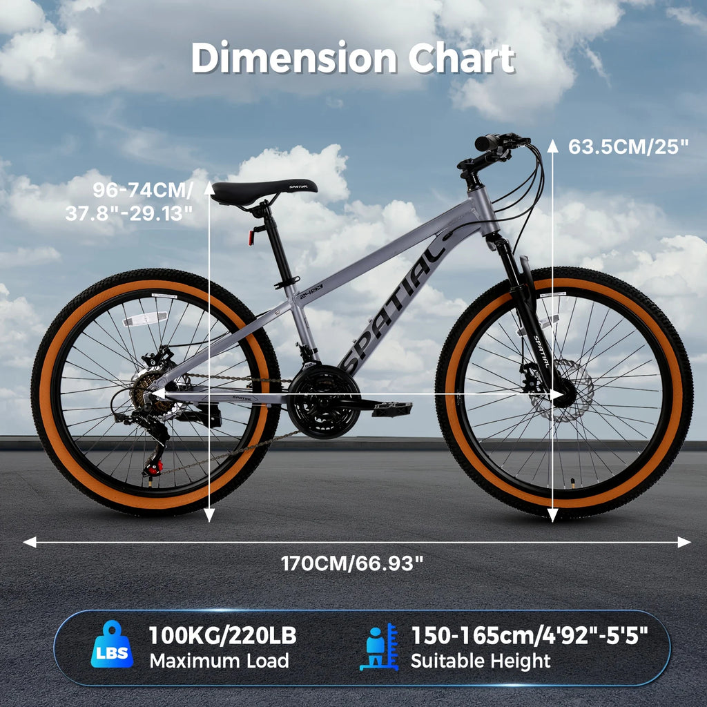 SPATIAL 26" Fat Tire Mountain Bike, Aluminum Frame with Dual Disc Brake & Suspension for Adults