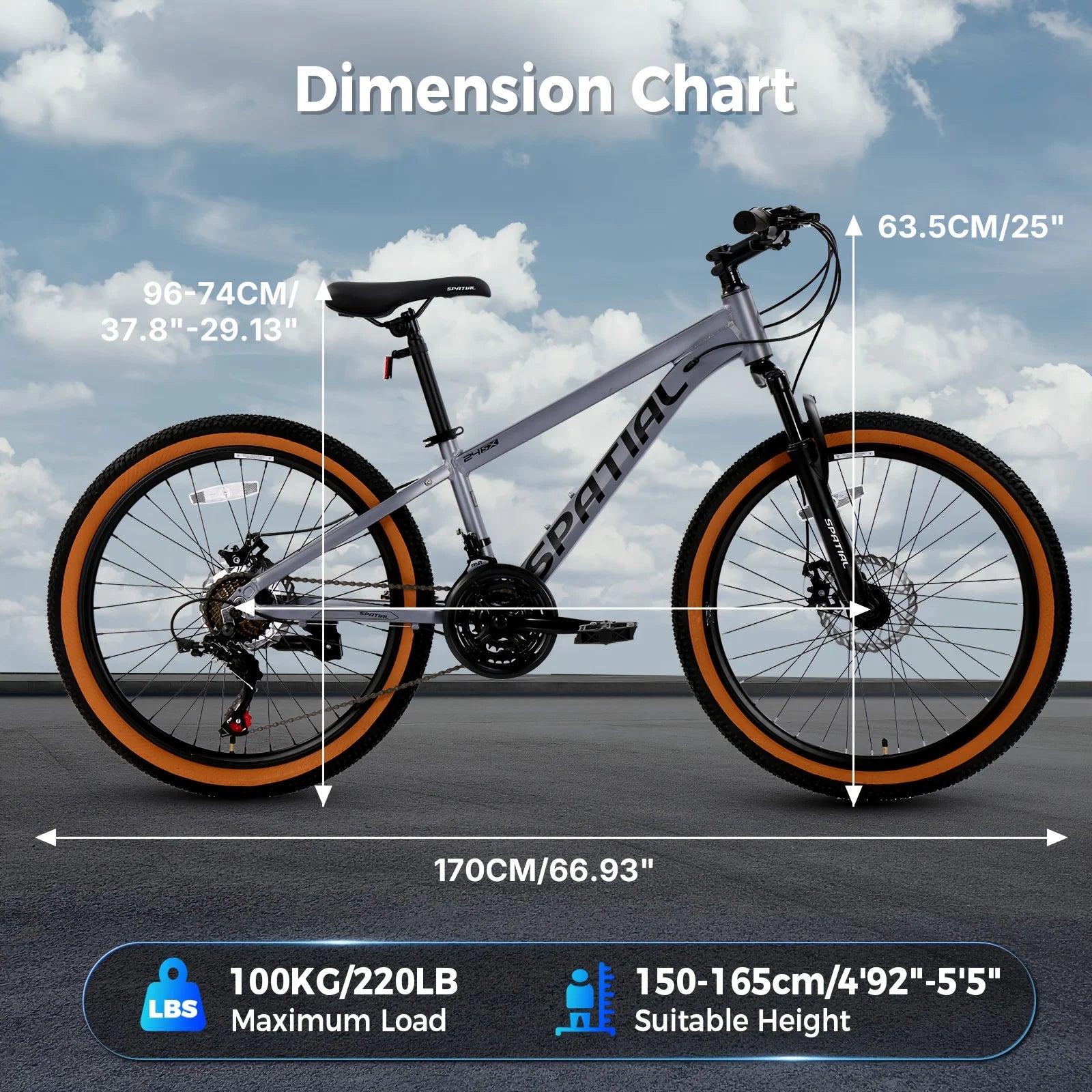 SPATIAL 26" Fat Tire Mountain Bike, Aluminum Frame with Dual Disc Brake & Suspension for Adults