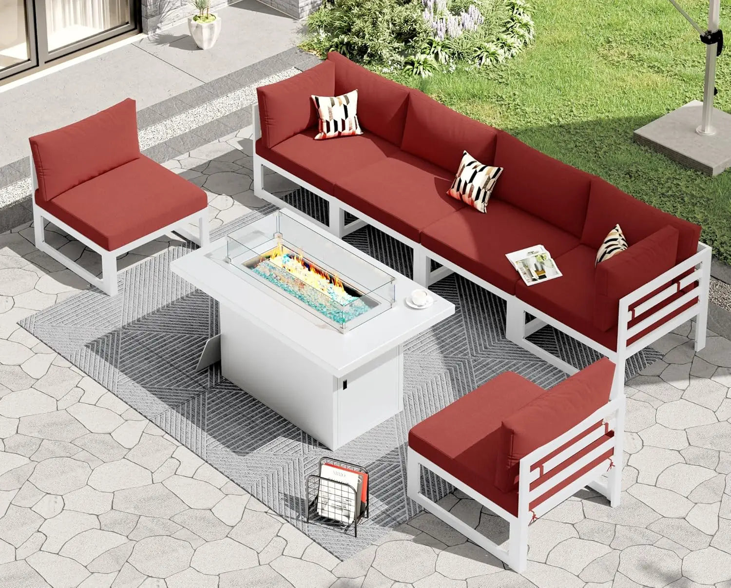 6 Person Large  Outdoor Patio Furniture Set With Fireplace