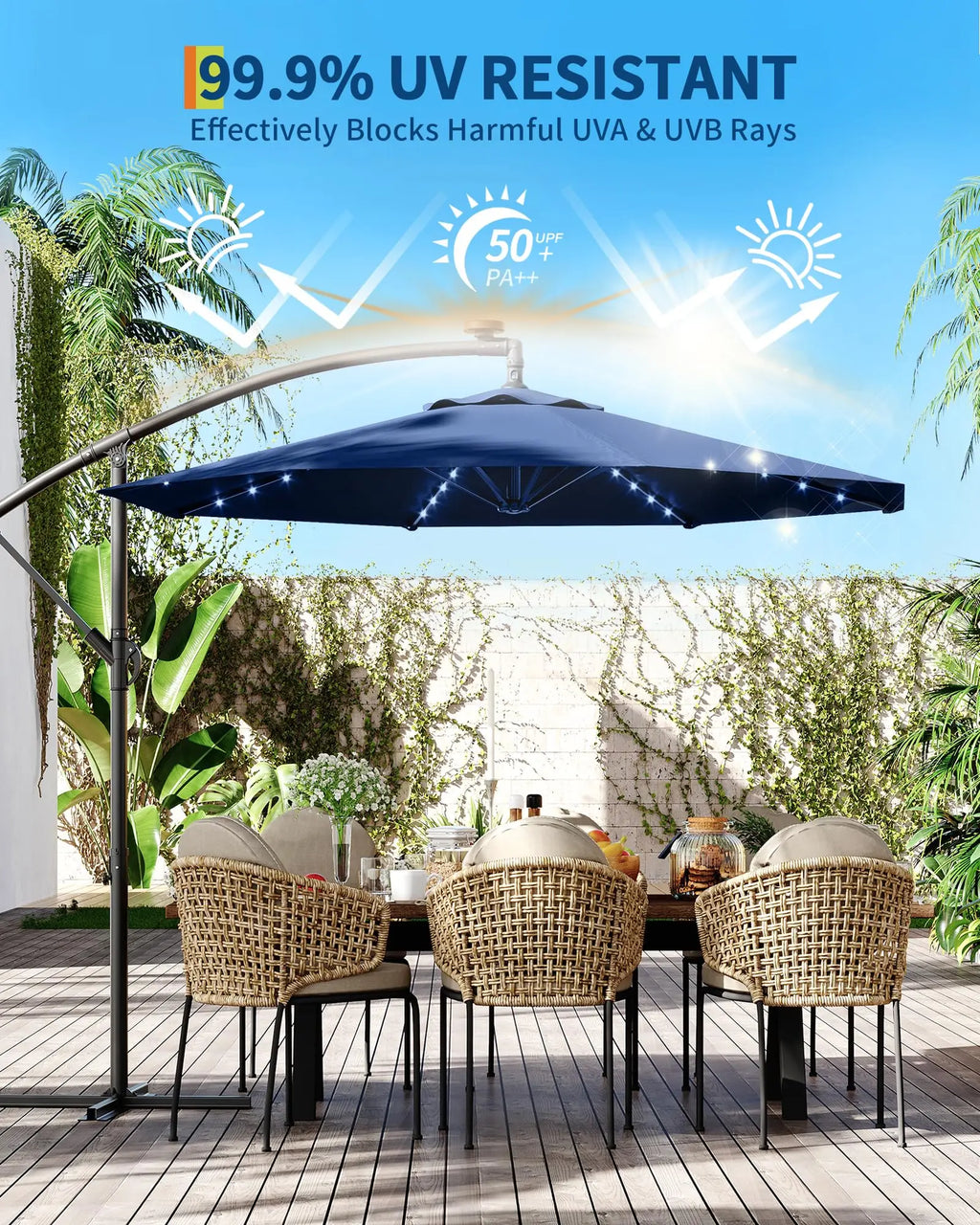 10FT Offset Patio Umbrella With Solar LED Lights – TheOutdoor Collective