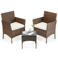 JHK 3 Pieces Outdoor Patio Furniture Set Manual Weaving Wicker Rattan Patio Chairs with Soft Cushion and Glass Table For Garden