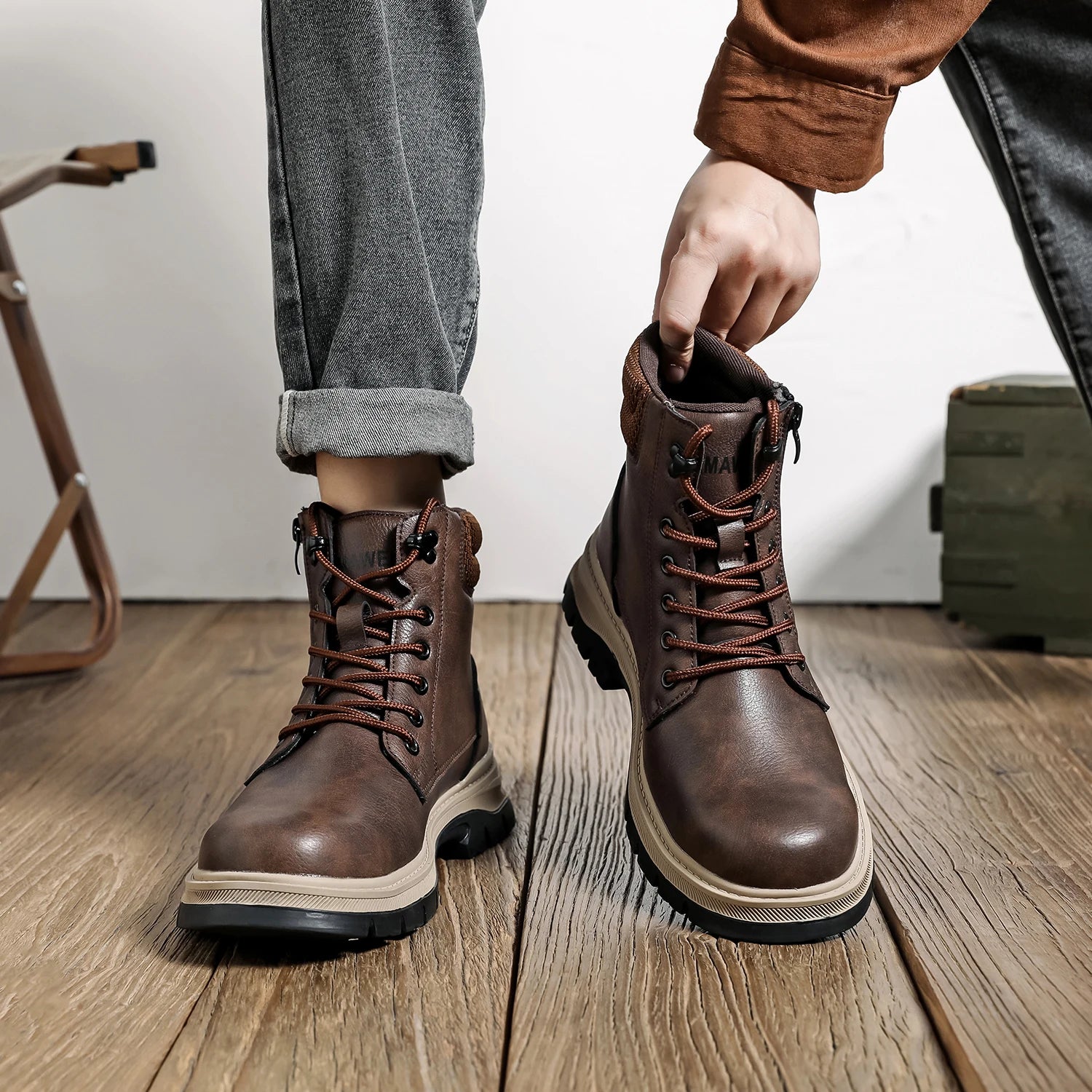 Leather waterproof Work Shoes Steel Toe