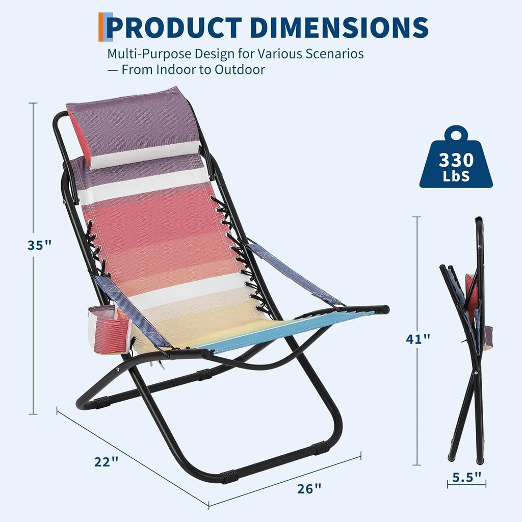 Folding Camping Chair with Head Support, Stable Portable Compact Beach Chair, Lawn Chairs Folding for Outdoor Camp, Travel