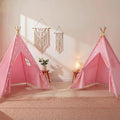 2-Pack Pink Teepee Tents for Kids with Lights, Foldable Playhouse for Sleepover Parties and Indoor Fun
