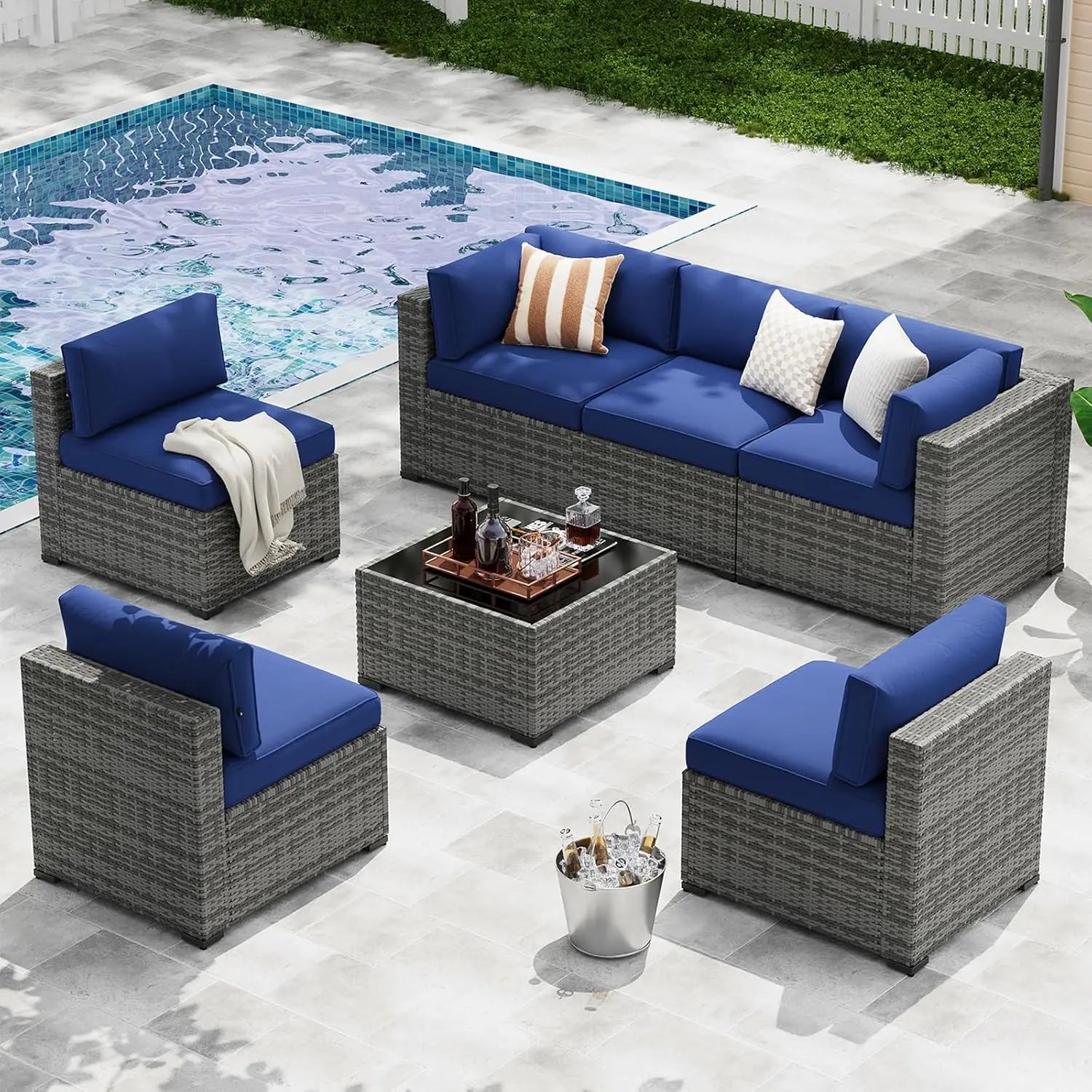7-Piece Patio Furniture Set, Wicker Rattan Outdoor Furniture with Thick Cushions, Patio Conversation Sets with, Customized