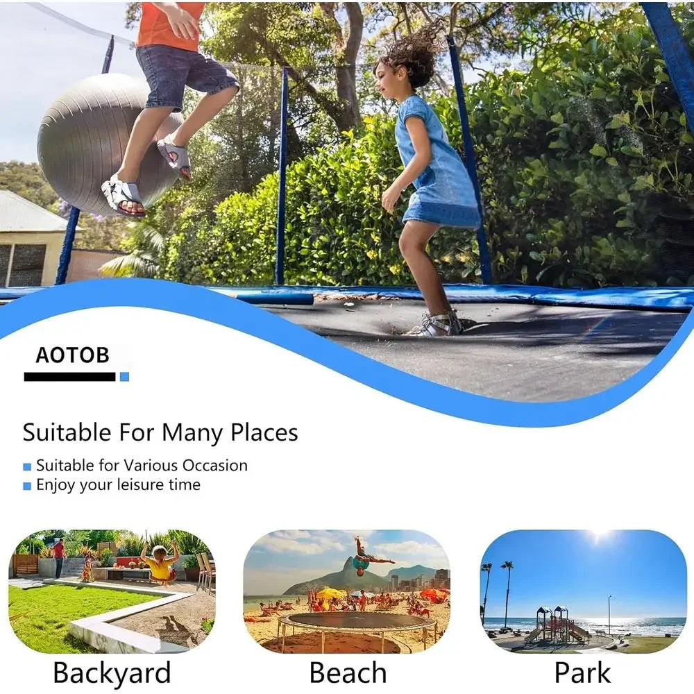 Safety Enclosed Outdoor Trampoline with Basketball Hoop, Jumping Mat, Padding, Storage Bag & Ladder
