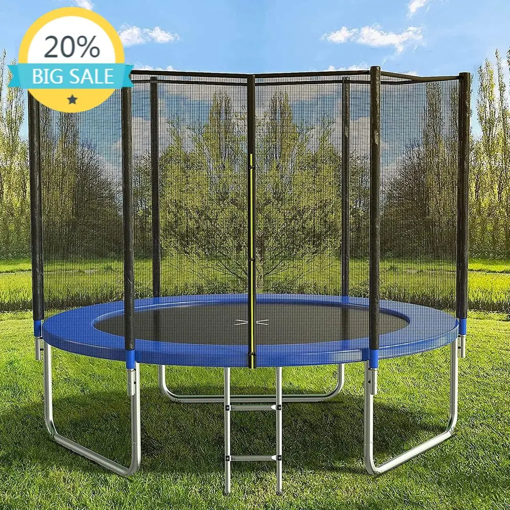 Safety Enclosed Outdoor Trampoline with Basketball Hoop, Jumping Mat, Padding, Storage Bag & Ladder