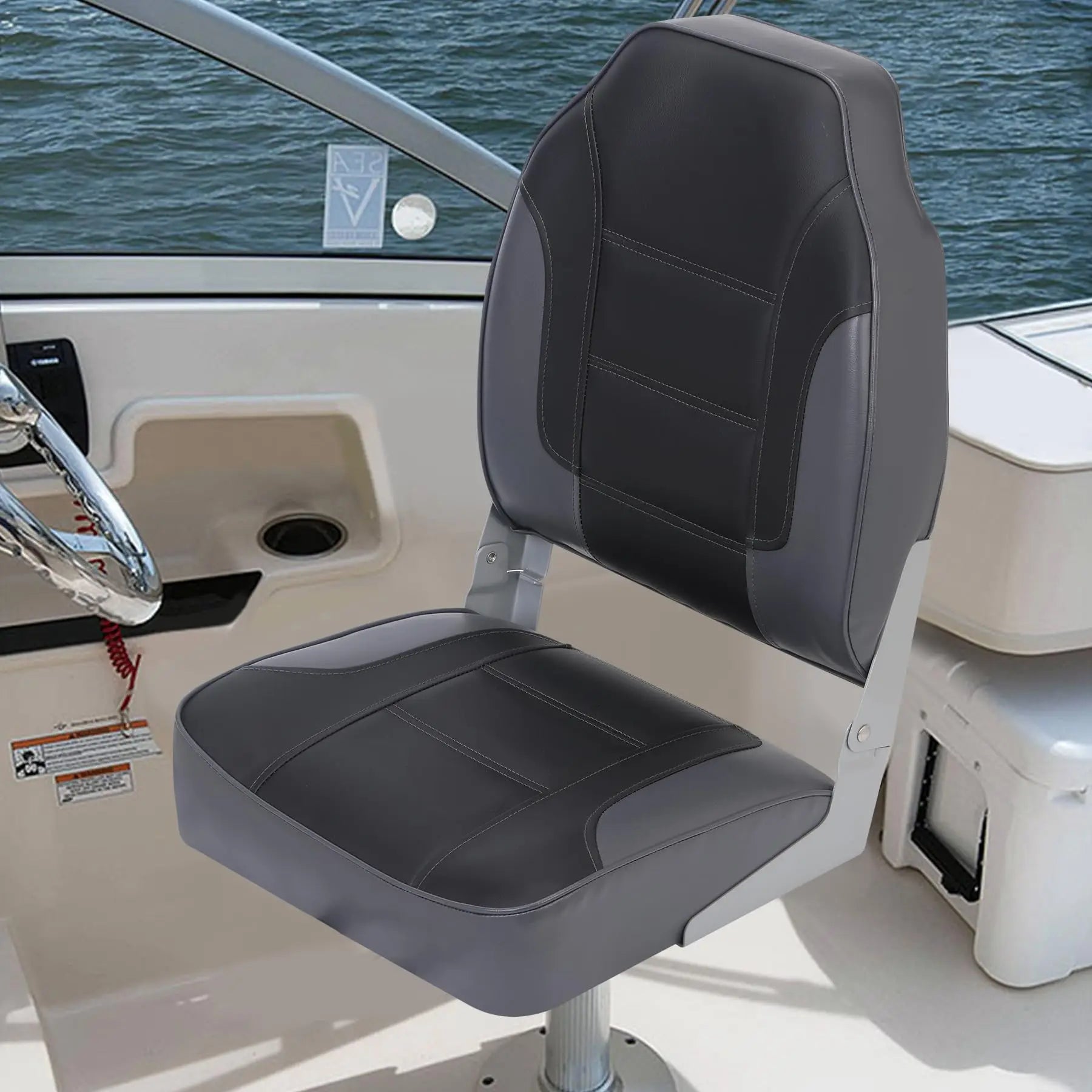 2 Pack Boat Seats, High Back Folding Boat Seats - Fishing Boat Chairs With Thick Sponge Padding, Stainless Steel Screws & Fold