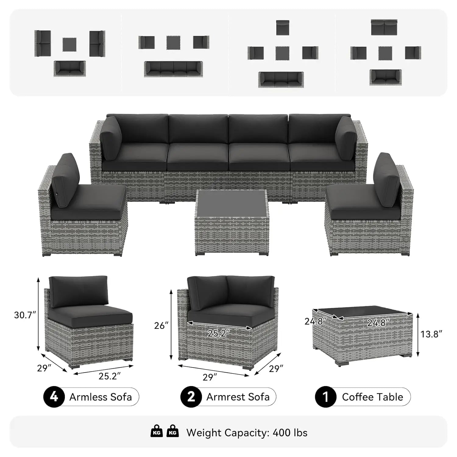 7-Piece Patio Furniture Set, Wicker Rattan Outdoor Furniture with Thick Cushions, Patio Conversation Sets with, Customized