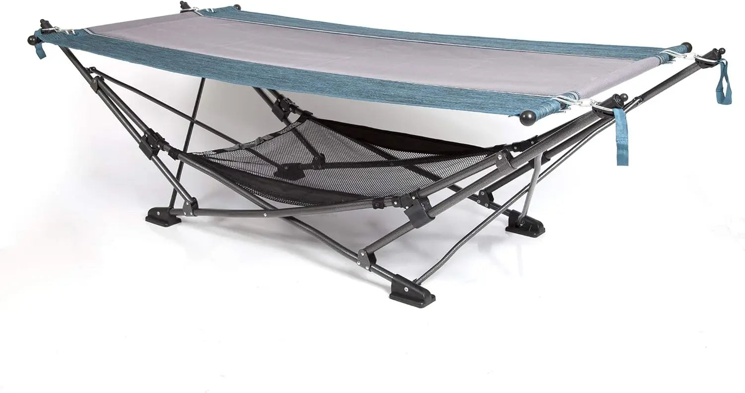 Folding Hammock with Removable Canopy, Pillow, and Storage Net - Freestanding