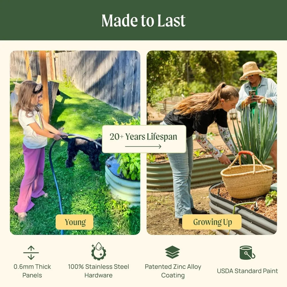 17" Tall 9-in-1 Metal Raised Garden Bed Kit, 8ft x 2ft Planter Box for Vegetables & Flowers, Eco-Friendly & Easy Assembly
