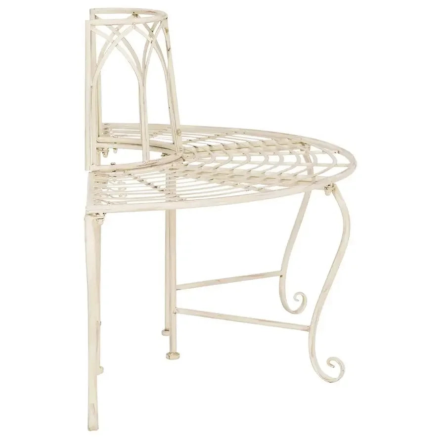 Outdoor Furniture Collection Abia Antique White Distressed Wrought Iron 50Inch Curved Tree Bench, Garden amp Patio Seating PAT5