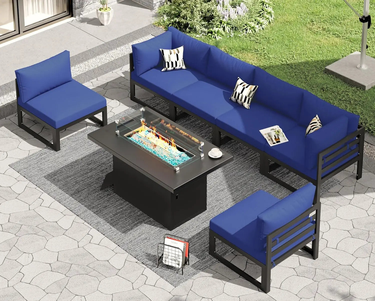 6 Person Large  Outdoor Patio Furniture Set With Fireplace