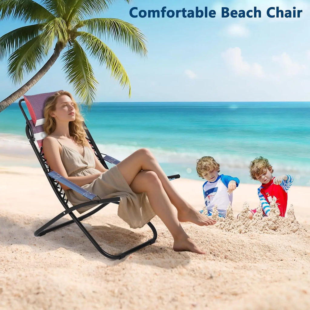 Folding Camping Chair with Head Support, Stable Portable Compact Beach Chair, Lawn Chairs Folding for Outdoor Camp, Travel
