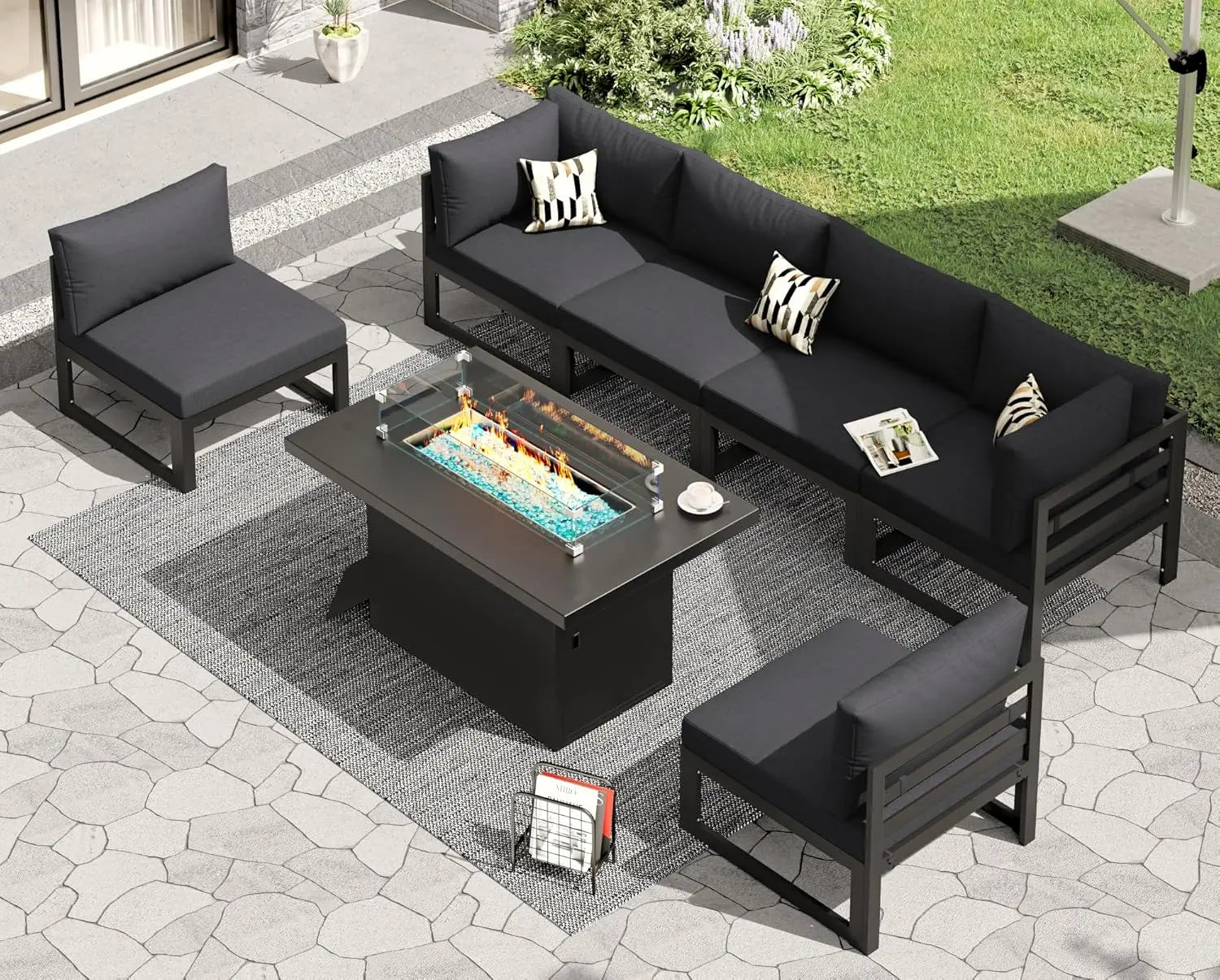 6 Person Large  Outdoor Patio Furniture Set With Fireplace