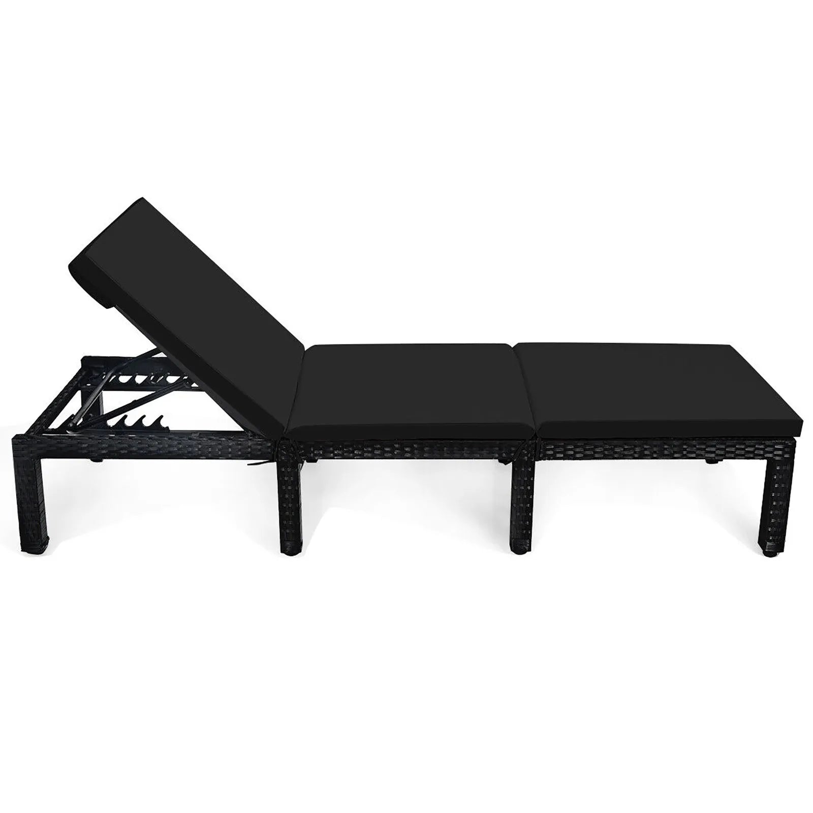 Adjustable Rattan Patio Chaise Lounge Chair Couch w/ Black & Turquoise Cushion