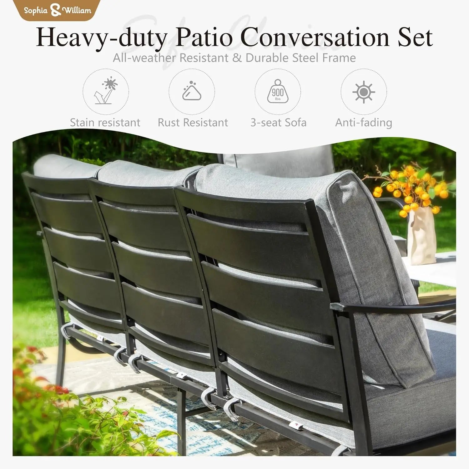 45" Gas Fire Pit Table With 2 X Swivel Chairs, Cushioned Sofa