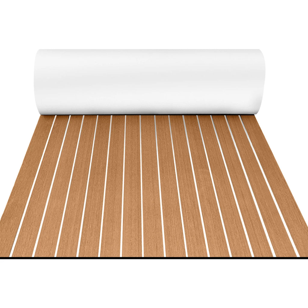 48x16.8‘’ EVA Foam Teak Floor Mat 6mm Thick Anti-Slip Self-Adhesive Pad Cuttable Waterproof Marine Carpet for Boat Deck RV Yacht