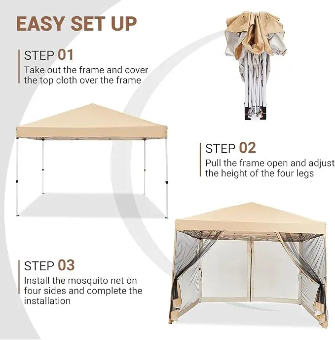 Easy Pop-Up Outdoor Screen Tent with Netting Side Walls