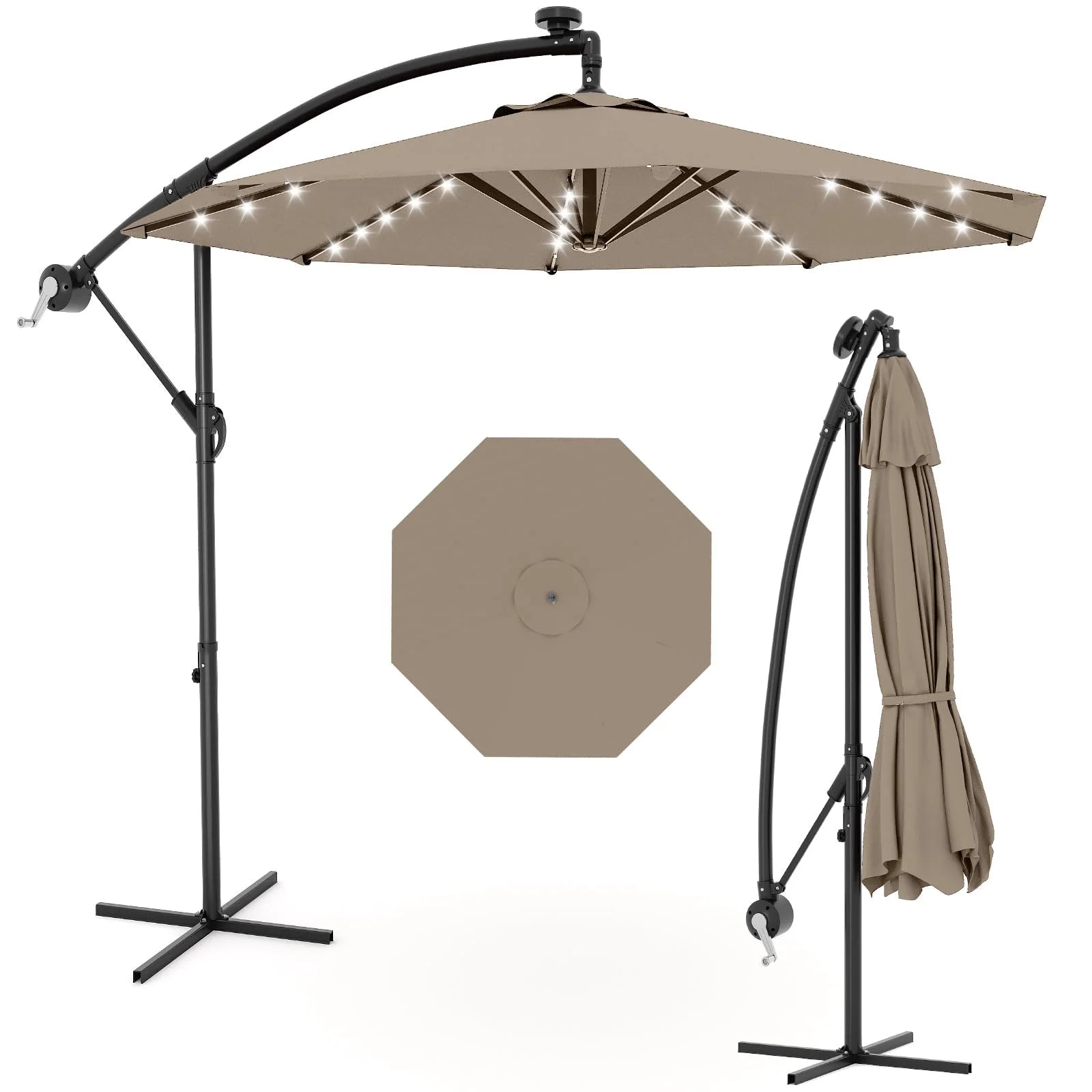 10FT Offset Patio Umbrella With Solar LED Lights
